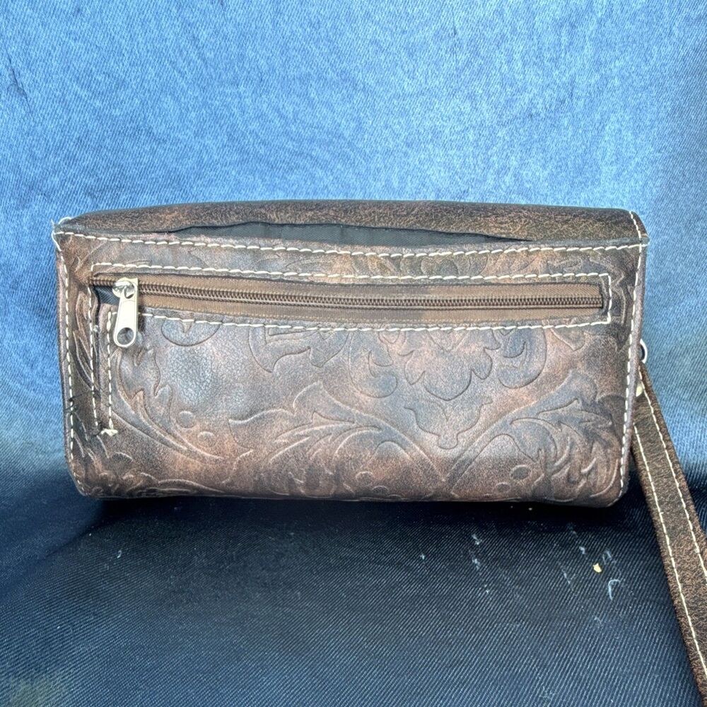Western Tooled Leather Fringe Wristlet Clutch Wallet – Turquoise Detail, fringe - Picture 6 of 6